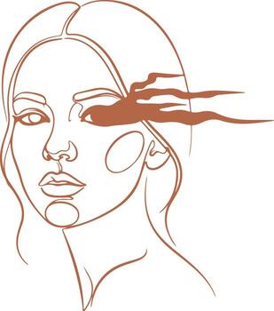 Minimalist golden line art of a womans face with dark, smoky eyes, creating a striking and mysterious portrait isolated on white background vector