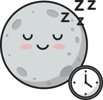 moon with a clock next to it vector