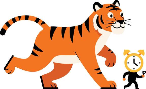 un Tigre es corriendo con un reloj vector