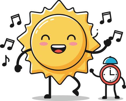 Sun and clock character with music notes vector