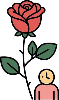 A man is looking at a rose with a clock on it vector