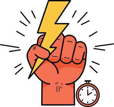A fist with lightning bolt and a clock vector