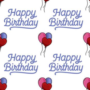 sin costura modelo presentando un alegre contento cumpleaños diseño con en forma de corazon globos en rojo, rosa, y púrpura, y un elegante escrito guión fuente. vector