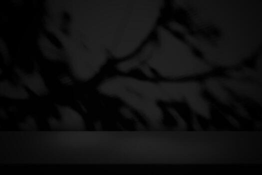 Table with Scary Tree Shadow on Concrete Wall Texture Background in Dark Tone, Suitable for Product Presentation Backdrop, Display, and Mock up for Halloween Concept. photo