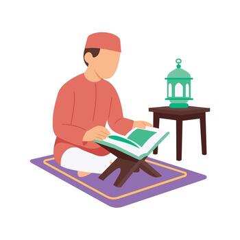 Reading The Quran, Reciting and reflecting on holy scripture vector
