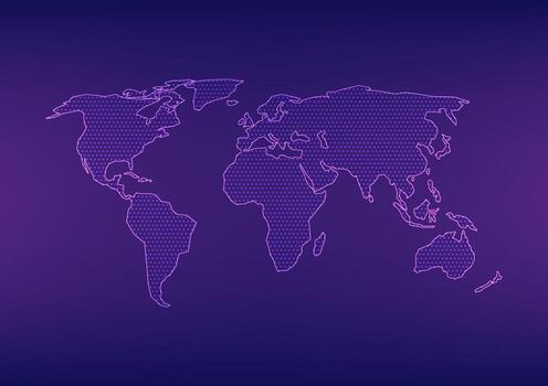 World map hitech style. Digital communication technology networking. Geography and boundary earth dot pattern vector