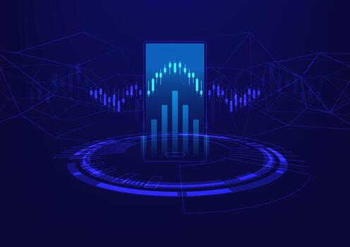 Mobilephone networking technology. Stock market data online. Business internet investment vector