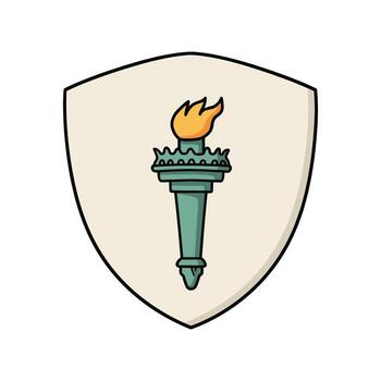 Illustrated torch on shield symbolizing freedom and enlightenment vector