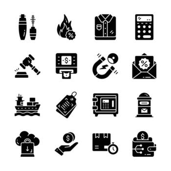 plano íconos representando varios financiero y negocio conceptos vector