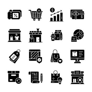 Flat Icons Representing Diverse Ecommerce and Retail Concepts vector