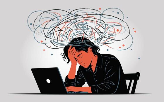 Man Drowning in Thoughts and Deadlines vector