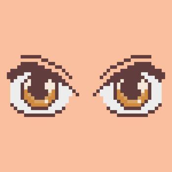 A pair of expressive brown anime or manga-style eyes in a retro pixel art style. Perfect for creating character sprites, avatars, stickers or as a design element for otaku projects vector