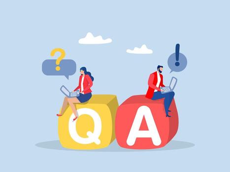 Q and A, question and answer concept, business people working on dialog with question and answer, AQ, frequently asked question, information and advice . vector