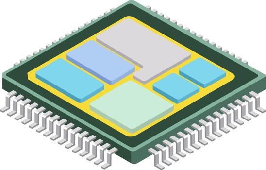 An illustration showcasing a detailed view of a CPU with various components in colorful designs, highlighting modern technology vector