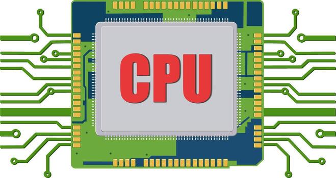 illustration of a CPU design with green circuitry and a bold red label for educational or technical use vector