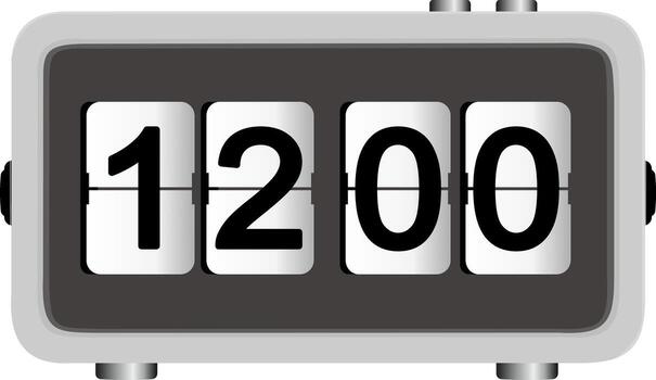 Digital flip clock displaying time in a modern design with bold numbers showing twelve hundred hours vector