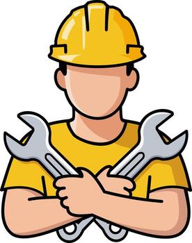Engineer providing service with tools and safety gear in a illustration for technical projects vector
