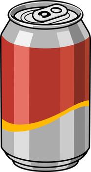 Illustration of a beverage can featuring a red design with a yellow stripe, perfect for various creative projects and designs vector