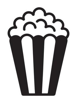 Silhouette of a popcorn box overflowing with kernels isolated on white background vector