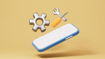 mobiltelefon och reparera verktyg. mobiltelefon reparera, Ansökan uppdatering, programvara uppgradera och så på, 3d tolkning. video