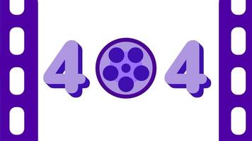 un inspirado en el cine 404 error diseño con un carrete a sus centro, simbolizando un perdido marco o roto secuencia en el digital cuentacuentos proceso video