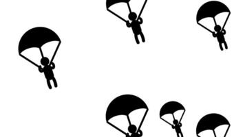 flera människor sjunka med fallskärmar, symboliserar lagarbete, samordning, och delad mod i navigerande utmaningar tillsammans video