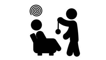 uno persona ipnotizza un altro utilizzando un' oscillante oggetto, mirando per guida loro in un' simile alla trance stato per rilassamento o terapeutico esplorazione video