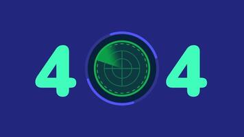 en radarinspirerad 404 fel skärm terar en lysande grön scanner, symboliserar de ändlös Sök för saknas webb innehåll i cyberrymden video