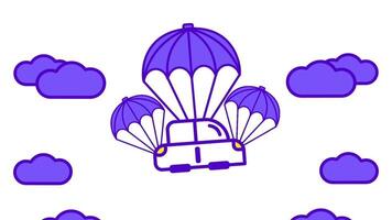 flera olika fallskärmar flyta tillsammans genom de himmel, symboliserar lagarbete, delad Stöd, och samordnade hjälpa nedåtgående försiktigt bland de moln video