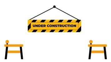 en kran hissar ett under konstruktion tecken mellan barriärer, symboliserar utveckling, framsteg, och begränsad tillgång under aktiva webbplats operationer video
