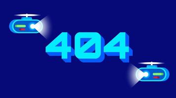 dos helicópteros brillar focos en el 404 error texto, enfatizando un buscar y rescate tema para desaparecido web contenido en digital reinos video