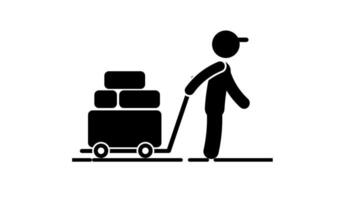 un trabajador pilas cajas en un carretilla, simbolizando almacén operaciones, logística, organización, y eficiente manejo de bienes para distribución video