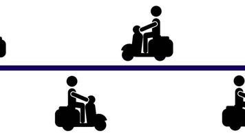 två skotrar flytta framåt- längs en markant väg, representerar organiserad pendling, ordning, flöde, och strukturerad urban transport i rörelse video