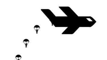 människor hoppa från en plan med fallskärmar, symboliserar risk, vågad, och de djärv steg in i osäkerhet med mod och bestämning video