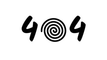 en hypnotisk virvelcentrerad 404 fel illustration med djärv svart slag, skapande en yr effekt av förvirring när en sida kan inte vara hittades video