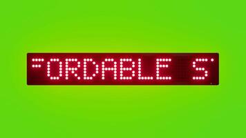 AFFORDABLE STYLE EVERYDAY Scrolling Red Dot Matrix LED Text Animation on Green Screen Seamless Loop video