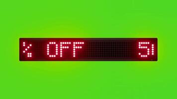 50 Percent OFF Scrolling Red Dot Matrix LED Text Animation on Green Screen Seamless Loop video
