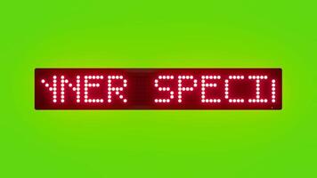 middag särskild börjar på 7 pm rullning röd punkt matris led text animering på grön skärm sömlös slinga video