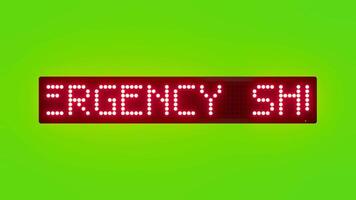 EMERGENCY SHUTDOWN BUTTON LOCATED NEAR EXIT Scrolling Red Dot Matrix LED Text Animation on Green Screen Seamless Loop video