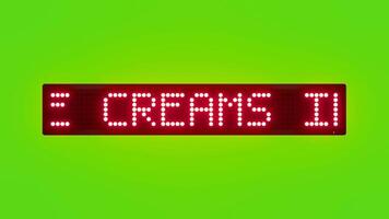ICE CREAMS IN ALL FLAVORS Scrolling Red Dot Matrix LED Text Animation on Green Screen Seamless Loop video