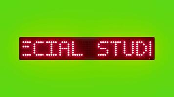 SPECIAL STUDENT DISCOUNTS Scrolling Red Dot Matrix LED Text Animation on Green Screen Seamless Loop video
