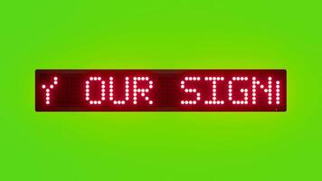 TRY OUR SIGNATURE DESSERTS Scrolling Red Dot Matrix LED Text Animation on Green Screen Seamless Loop video