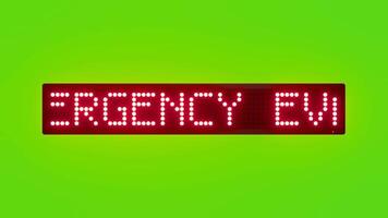 emergencia evacuación sirena medio salir inmediatamente desplazamiento rojo punto matriz LED texto animación en verde pantalla sin costura lazo video