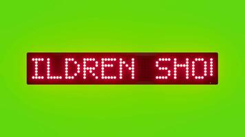 CHILDREN SHOULD NOT PLAY WITH MATCHES OR FIRE Scrolling Red Dot Matrix LED Text Animation on Green Screen Seamless Loop video