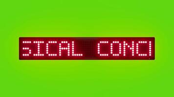 musicale concerto inizia a 8 pm scorrimento rosso punto matrice guidato testo animazione su verde schermo senza soluzione di continuità ciclo continuo video