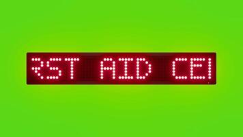 först hjälpa Centrum är belägen nära de huvud Port rullning röd punkt matris led text animering på grön skärm sömlös slinga video