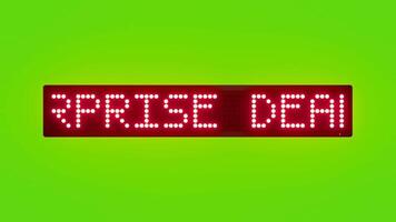 sorpresa ofertas cada hora en electrónica desplazamiento rojo punto matriz LED texto animación en verde pantalla sin costura lazo video