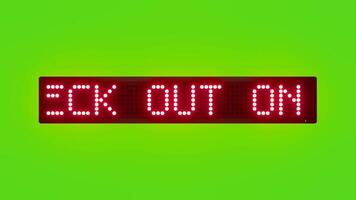 kolla upp ut på tid till undvika extra avgifter välkomna till vår stad rullning röd punkt matris led text animering på grön skärm sömlös slinga video