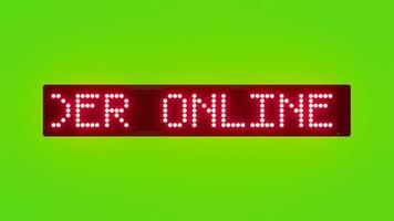 ORDER ONLINE FAST DELIVERY Scrolling Red Dot Matrix LED Text Animation on Green Screen Seamless Loop video