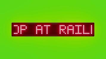 STOP AT RAILWAY CROSSINGS WHEN BARRIERS ARE DOWN Scrolling Red Dot Matrix LED Text Animation on Green Screen Seamless Loop video